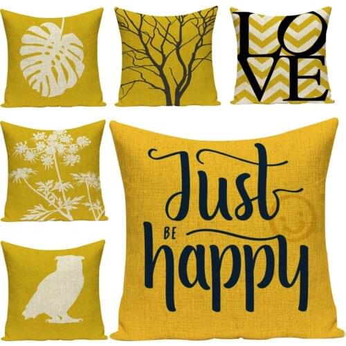 Mustard yellow pillow case 45*45 cushion family cafe sofa upholstery custom pillow case linen-cotton alphabet style car cushion