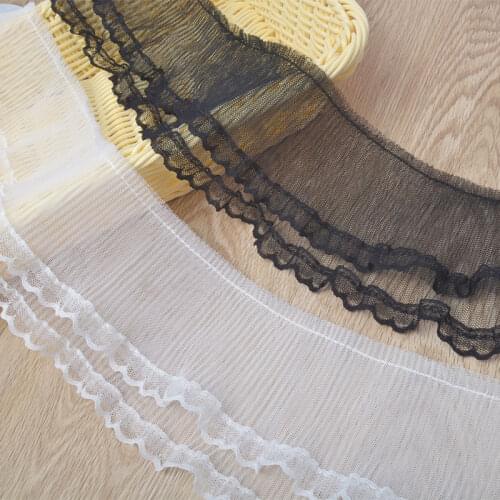 Black white gauze pleated lace trim double layer lace fabric skirt accessories headwear embroidery ruffles lace