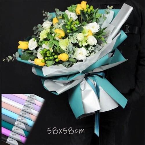20 Sheets Double Colors Flowers Wrapping Paper Silver Waterproof Paper 58*58cm Tissue Paper Wrapping Craft Paper