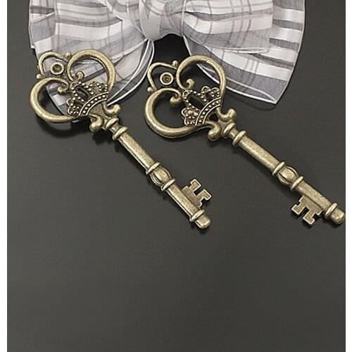 E295)5 pieces 83x32mm Rhinestone Hole 3.1mm Antique Bronze Alloy Key Charms Pendants Jewelry Findings Accessories Wholesale