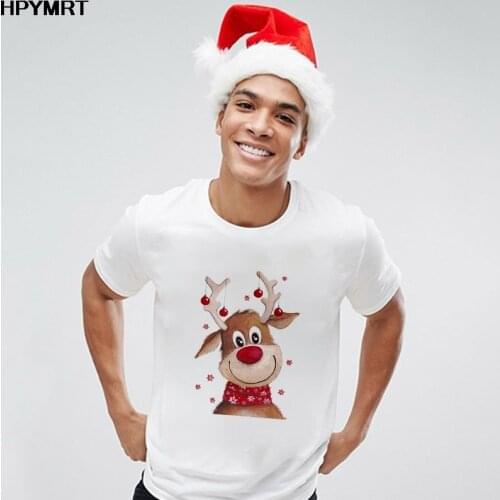 T Shirt Men Kawaii Harajuku Fashion Tshirt Cute Santa Claus Reindeer Tops Tee Women Cartoon Clothes Merry Christmas T-shirt male