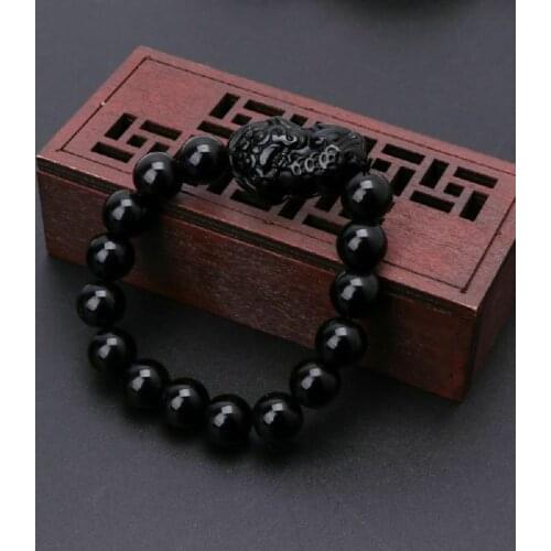 Good Luck Bracelet Bangle Feng Shui Black Obsidian Wealth Pi Xiu Bracelet Attract Wealth Bracelet Wristband pulseras