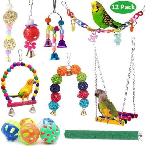 Parrot Assembled Toys 12-Piece Set Parrot Swing Claw Ball Vine Bal Bite Toy 300G
