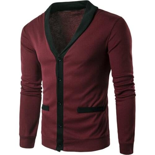 Spring New Mens Urban Fashion Neckline V-Neck Placket Double Pocket Color-Blocking Cardigan Sweater
