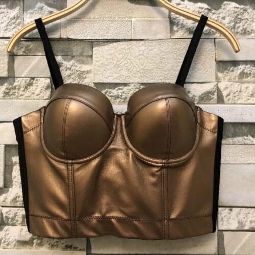 Faux Leather Crop Tank Camisole Steampunk Corset Bra Push Up Bras for Women Trainer Red Short Strap Vest Streetwear 904-B101