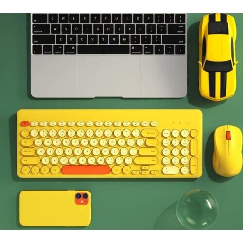 Summer new BOW lemon yellow dot Wireless bluetooth keyboard mouse Girl Ultra-thin silent wireless keyboard for PC iPad