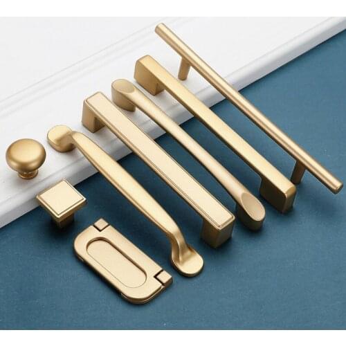 European Style Matte Gold Cabinet Handles Solid Aluminum Alloy Kitchen Cupboard Pulls Drawer Knobs Furniture Handle Hardware