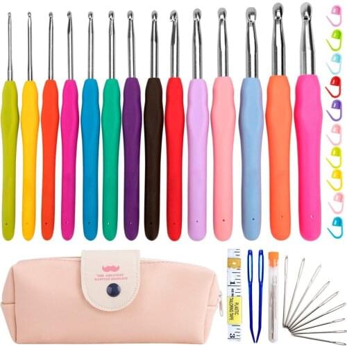 14pcs Aluminum Crochet Set Soft Handles Knitting Needles Kit Knitting Craft Case Crochet Agulha set Weaving Tools Sewing Tool