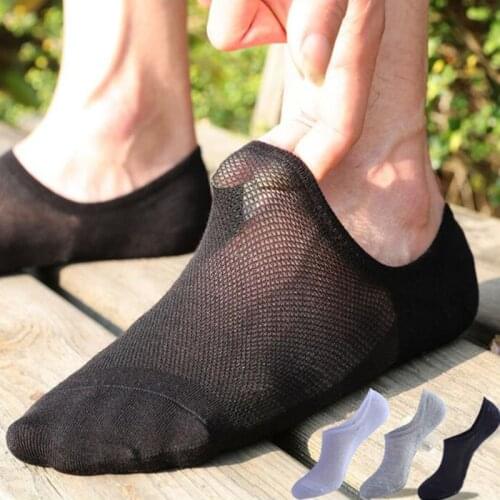 Mens Summer Thin Sweat Absorbing Breathable Invisible Socks Ultra Thin Socks Deodorant Silicone Non Slip Black Boat Socks