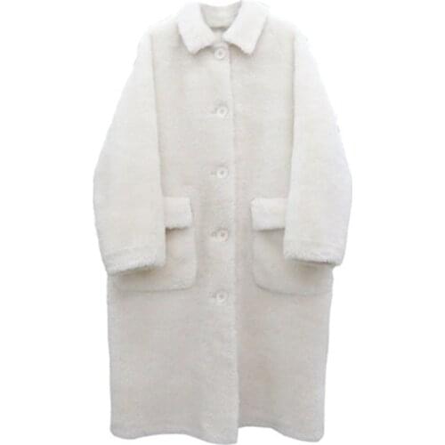 2021 New Autumn Winter Womens Faux Fur Coats Casual Imitate Lambswool Female Overcoat Trendy Lady Double Faced Fur Long Coats