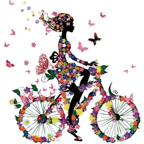 The new Cute Bicycle Girl Butterfly Patches For Clothes Bag Washable Heat Transfer Vinyl Stickers Iron Applique