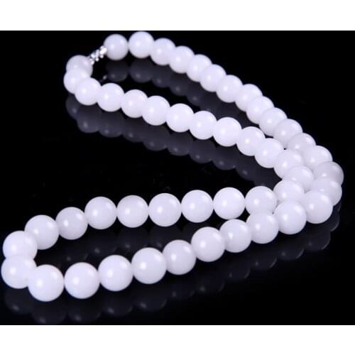 Wholesale Natural white jade 8mm Necklace Fashion Women Yoga Beaded Pendant Gemstone Beads Gift for Jewelry New P11