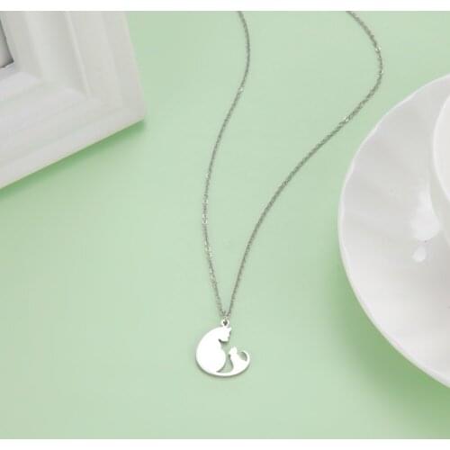 Cazador Cute Family Cat Baby Mama Pendant Chain Necklace Women Mother Gifts Animal Pet Choker Necklace Stainless Steel Jewelry