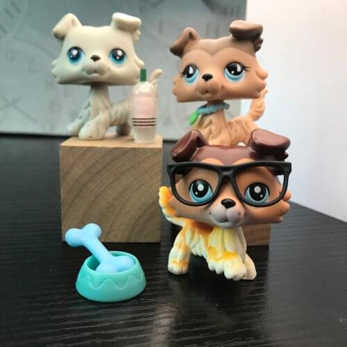 Pet Shop 3pcs Collie Dog Very RARE With 7PCS Mini Accessories