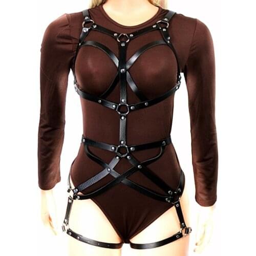 Sexy Leather Lingerie Bra Harness Bandage Women Garters Belt Punk Goth Suspenders Straps Bdsm Full Body Harness Belt Fashion