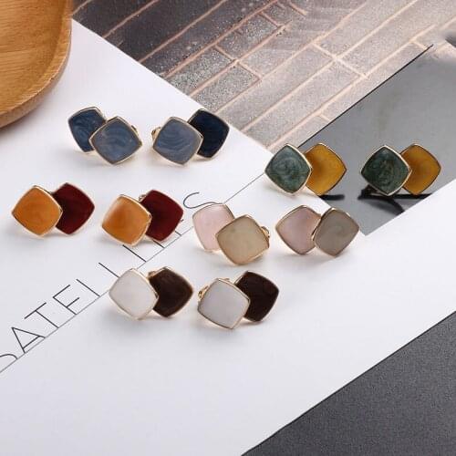 Clip Earrings Corean Geometric Square Stud Clip On Earring Without Piercing Ladies Simple Every Day Vintage Accesories For Women
