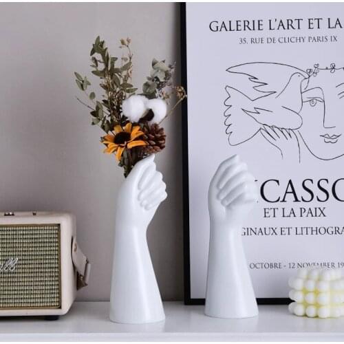 Nordic Ins Hand Shape Ceramic Vase Home Decoration Flower Pot Ornaments Crafts Simple Style Vases Anniversary Gifts