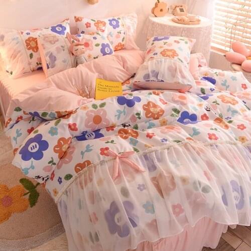 Light pink flowersOde to Joy, micro-fleece soft and warm beautiful chiffon style home textile quilt cover four-piece/three-piece
