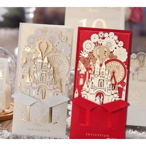 Unique 3D Laser Castle Wedding Invitations Cards laser cut 2016 Cheap Personalized wedding Invitation Card Designs