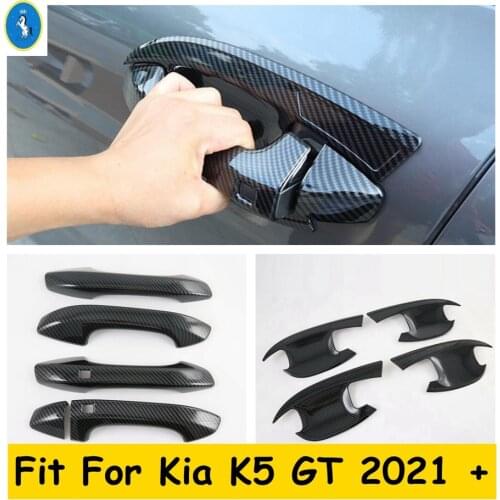 Outside Door Handle Bowl / Grab Decoration Cover Trim For KIA Optima / K5 GT 2021 Carbon Fiber Look Exterior Refit Kit