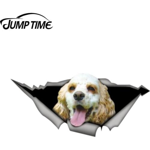 Jump Time 13cm x 5.6cm STICKER White tan cocker spaniel Laptop Decal 3D Pet Graphic Vinyl Decal Car Window Bumper Car Stickers