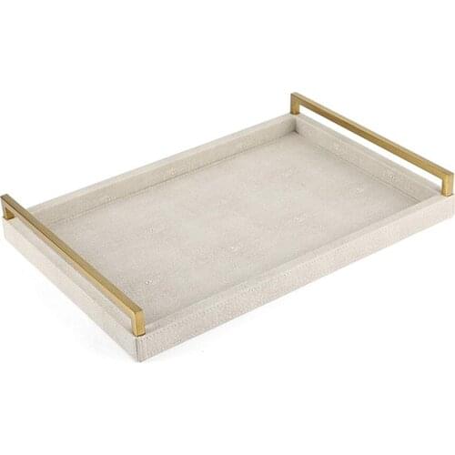 High quality leather tray with metal handle tray wine tray