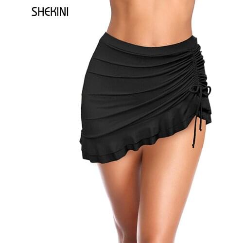 SHEKINI Ruched Side Vent Detail Swim Skirt Women Sexy Bikini Bottom Separate Swimsuit Swim Bottoms Female Swimwear Bathing