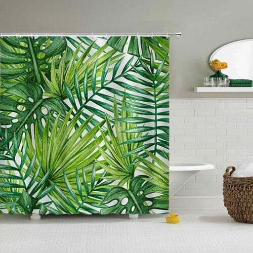 Green Tropical Plants Shower Curtain Bathroom Waterproof Polyester Shower Curtain Leaves Printing Curtains for Bathroom Shower