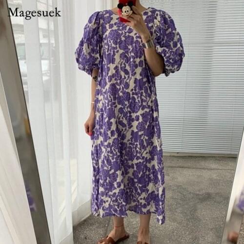 New Puff Short Sleeve Oversize Summer Dress Women Casual Robe Loose Print Long Dresses Female Korean Vintage Dress Vestido 14280