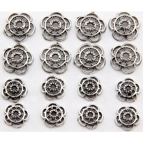 100pcs/lot Tibetan Silver Hollow Out Flower Bead Caps 8mm 10mm Beading End Cap Base Spacer DIY Jewelry Components For Bracelets