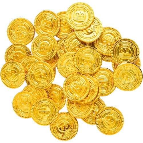 100pcs Plastic Gold Coins Fake Shining Currency Toy Party Favor Game Props Treasure Coins Money Toy for Children