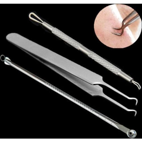 3 Pcs/set Useful Blackhead Acne Needle Tweezers Pimple Extractor Face Cleaner Blackhead Remover Kit Makeup Tools