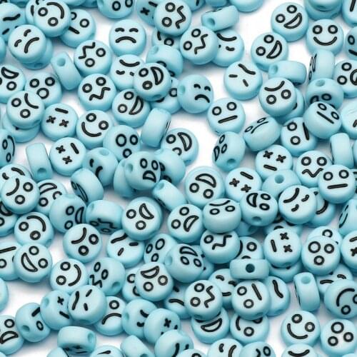 7X4mm 100-500pcs Mixed Blue Emotional Face Flat Round Acrylic Beads Loose Spacer Beads For DIY Jewelry Making Necklace Supplies