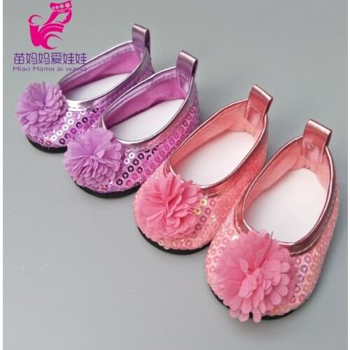 Doll accessories for 43cm Baby doll shoes Glitter Sequins pink purple single shoes fit for 18 inch america girls doll shoes
