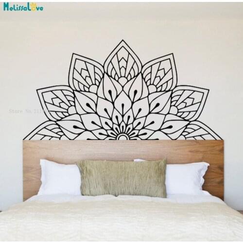 Blooming Flower Half Mandala Wall Stickers Home Decor Sacred Living Room Office New Design Art Decals Removable YT2393A