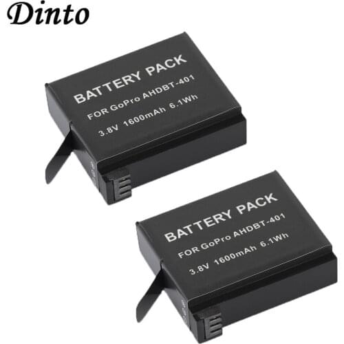 Dinto 2pcs/lot AHDBT-401 AHDBT401 1600mAh 3.8V Go pro Hero 4 Batteries Rechargeable Action Camera Battery for Gopro Hero 4