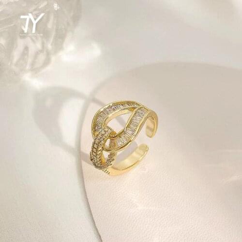 Design Sense Zircon Knot Gold Opening Rings For Woman 2021 Korean Fashion Jewelry Gothic Luxury Accessories Party Girls Ring