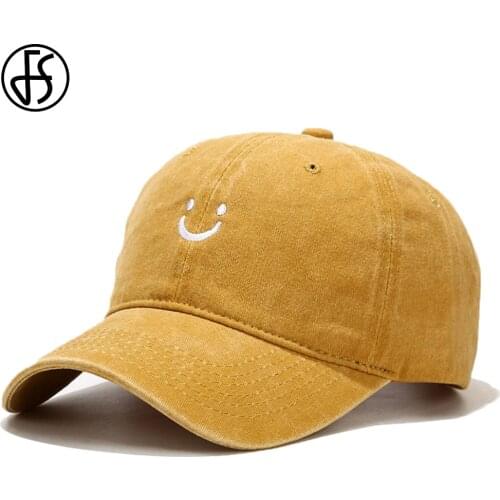 FS Summer Classic Washed Baseball Cap Yellow Women Men Hats Smiley Embroidery Dad Hat Cotton Hip Hop Caps Gorras Para Hombre