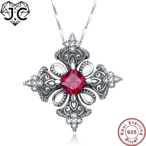 J.C Charm Ruby Spinel & Blue Topaz Princess Cut 925 Sterling Silver Necklace Fine Jewelry for Women/Girlfriend Wedding Pendant