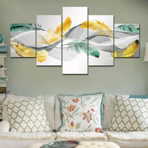 Unframed 5 Pieces Abstract Modular Feather Canvas Art Painting Prints Wall Posters for Living Room Bedroom Home Decor Wall Art