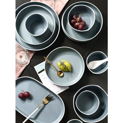 Nordic Rice Bowl Home Eating Ceramic Noodle Dishes Plate Set Simple Net Red Tableware Square Bowl Creative Personality