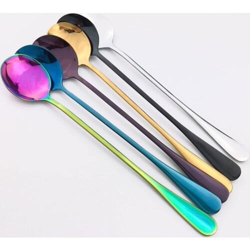 Metal Rainbow Dinnerware Black Blue Ice Stirring Coffee Spoon Tea Cafe Scoop Long Handle Spoons Kitchen Accessory Drinking Tool