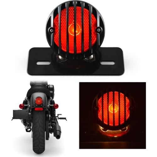 Motofans Black Round Metal Motorcycle Tail Brake Light for Harley Bobber Chopper Custom April IA Mana