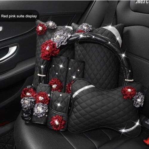 New Gray Re Rose Flower Series Original Design Car Interior Decorations Handbrake Cover Tissue Box Car Lumbar Support Neckpillow