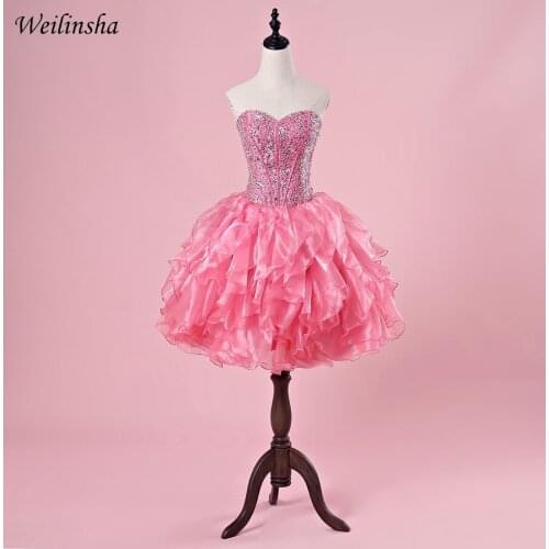 Weilinsha New Sparkling Beaded Cocktail Dresses Sweetheart Sleeveelss Ruffles Organza Homecoming Dress Party Gowns