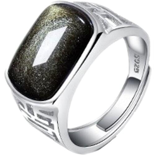 New real S925 pure silver inlaid natural gold ocher ring man meaning lucky adjustable finger Micro inlaid zirconnew man ring