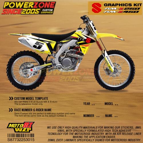 PowerZone Custom Team Graphics Backgrounds Decals 3M Stickers Kit For Suzuki RMZ250 04-06 07-09 10-18 RMZ450 08-17 RM 03-08 015