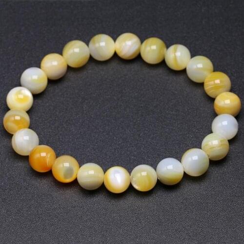 Natural Yellow Shell Round Beads Elastic Line Stretch Bracelet Women Handmade Jewellery Wholesale