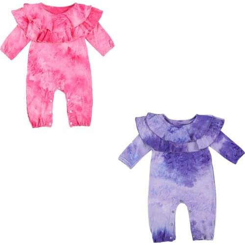 0-24M Newborn Baby Girl Tie-Dyed Jumpsuit Fall Spring Princess Collar Ruffle Rompers Girl Ruffled Crew Neck Clothes 2020 New