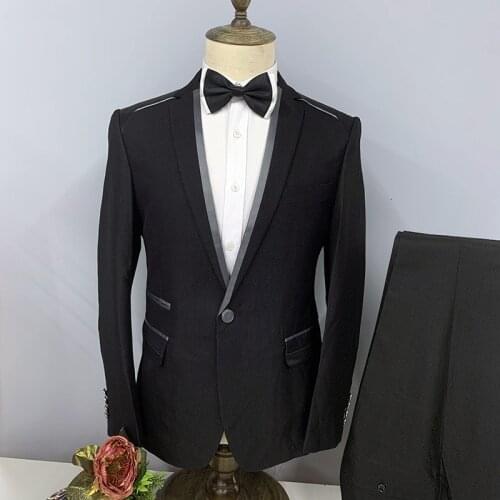 2021 Custom made luxury Black wedding suits men slim fit 2-piece Groom best man fashion unique design party Blazer Jacket pants